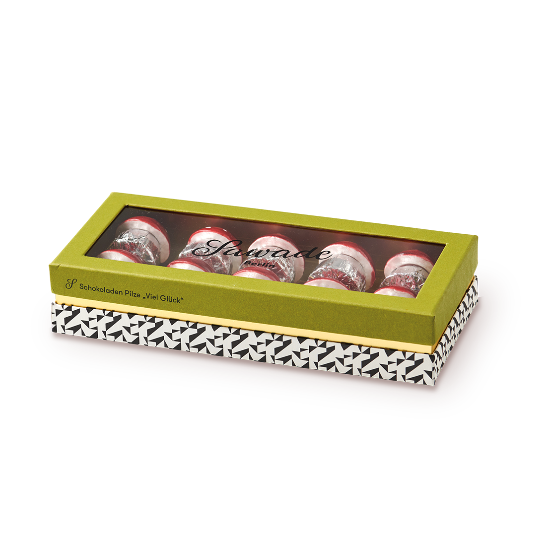 Schachtel Schokoladen-Pilze »Viel Glück!«